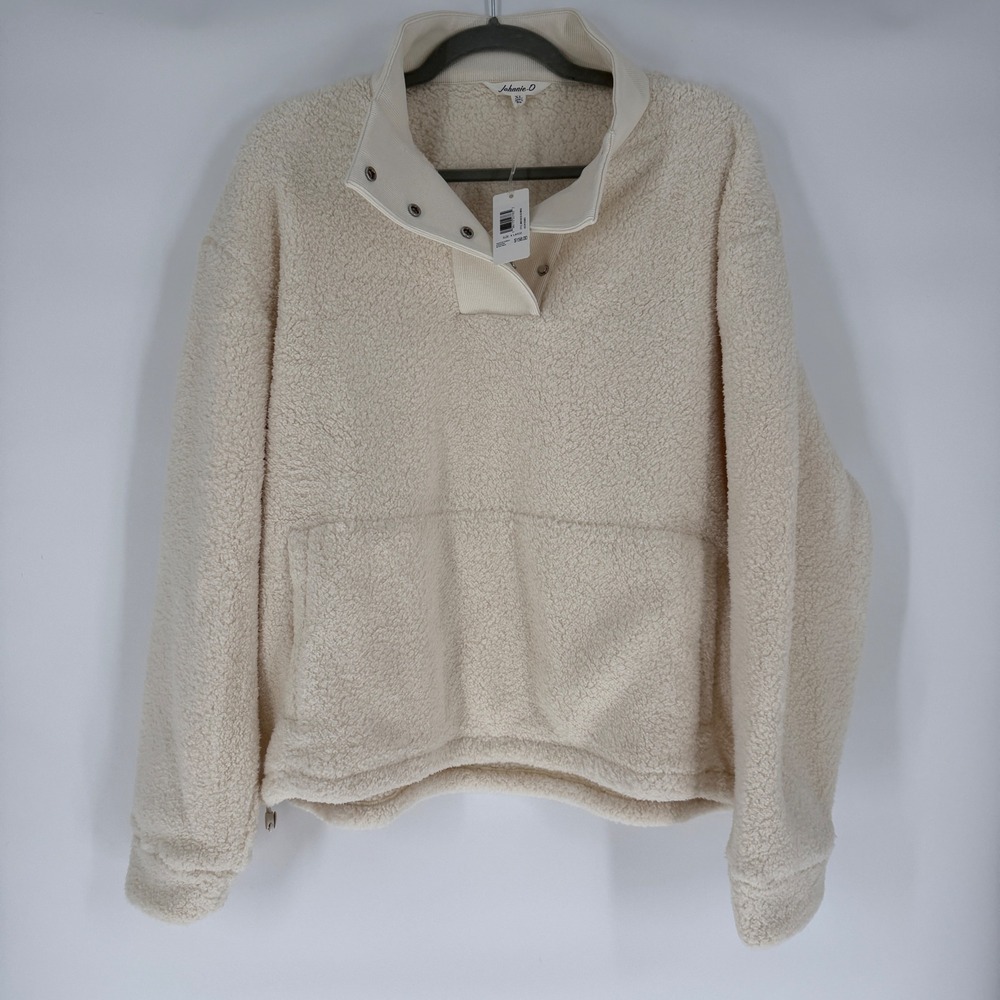 Johnnie-O Olympia Sherpa Fleece Pullover Cream Snap Neck Women‎ XL New $158 Msrp - Picture 3 of 10